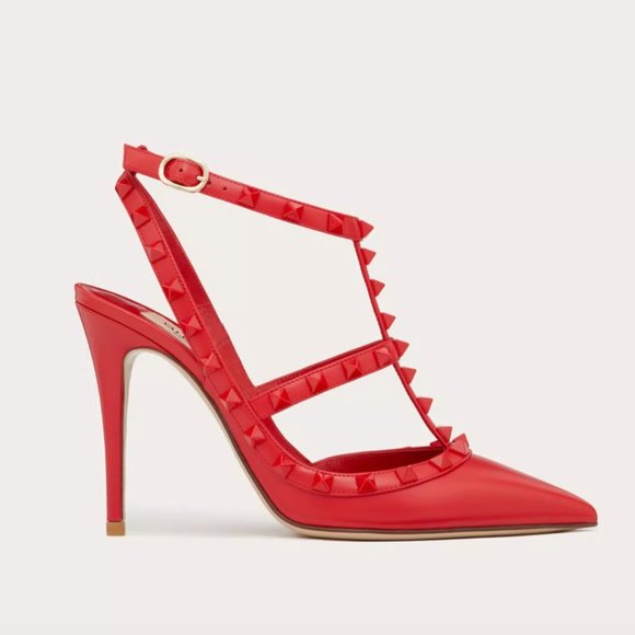 Valentino Shoes - VALENTINO ROCKSTUD ANKLE STRAP PUMP WITH TONAL STUDS 100 MM 40 ROUGE